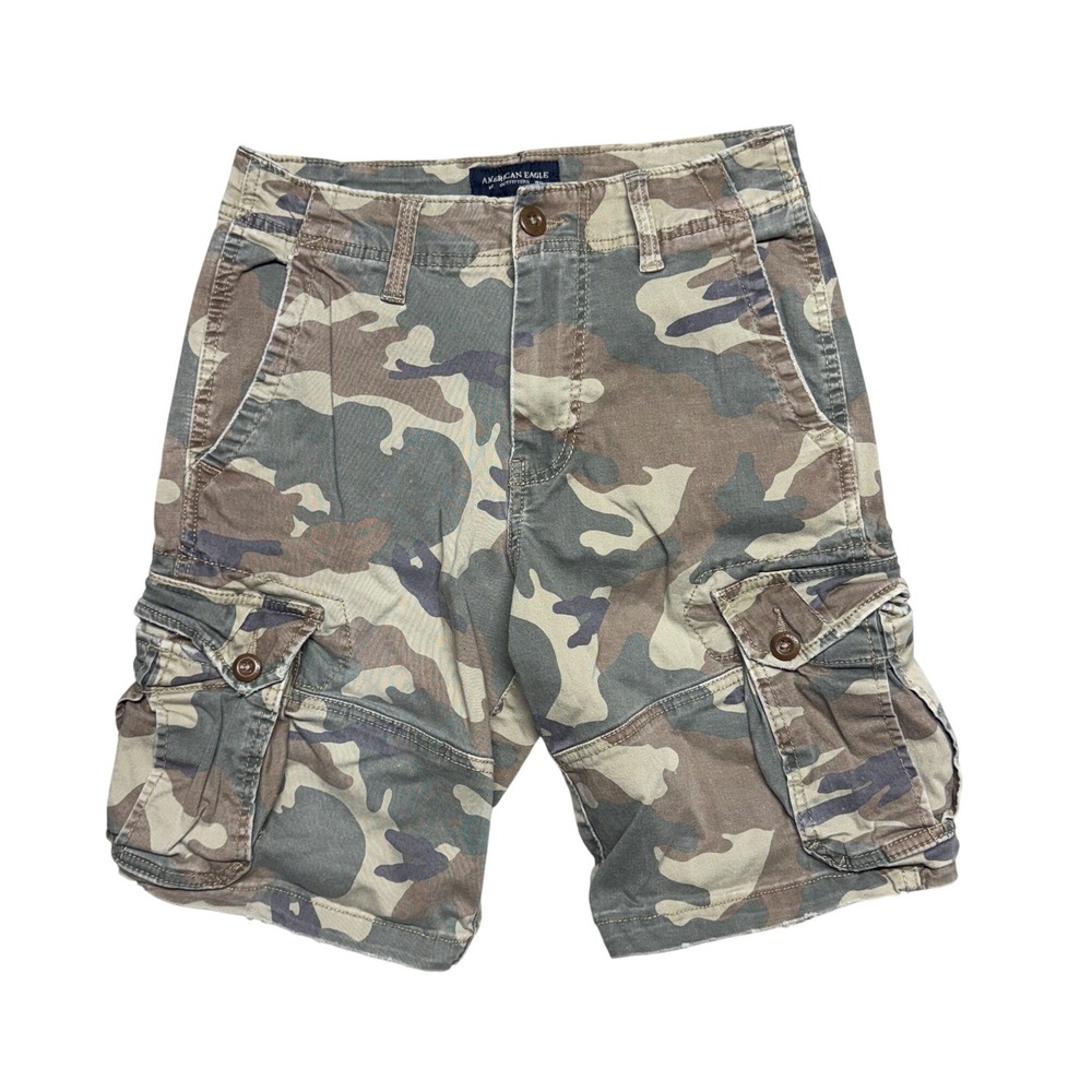 American Eagle Extreme Flex Camo Cargo Shorts Mens 28 Classic Fit Green Brown